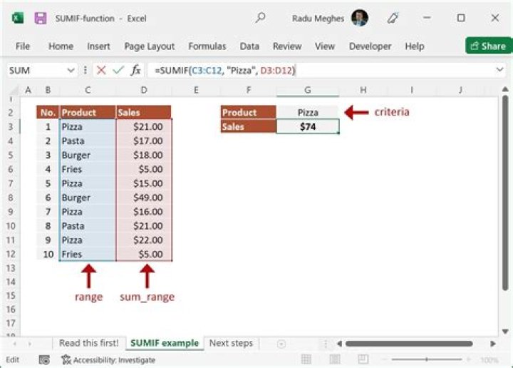 How do I use an array as a condition in a SUMIFS formula?