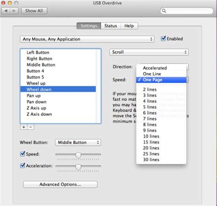 How do you disable mouse scroll wheel acceleration in Mac OS?