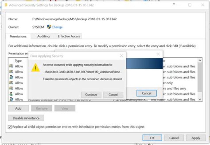 How do you rar a windows 10 image backup when permission is denied and changing those permissions fails to enumerate?