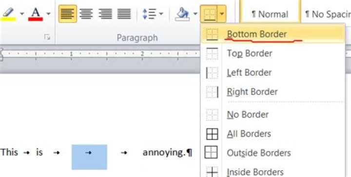 How to add bottom border to text in Word?