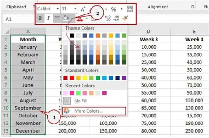 How to change the Fill Color selection in Excel?