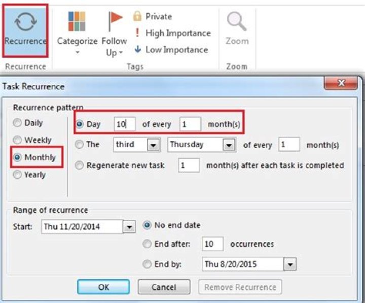 How to create recurring reminders in Outlook 2010?
