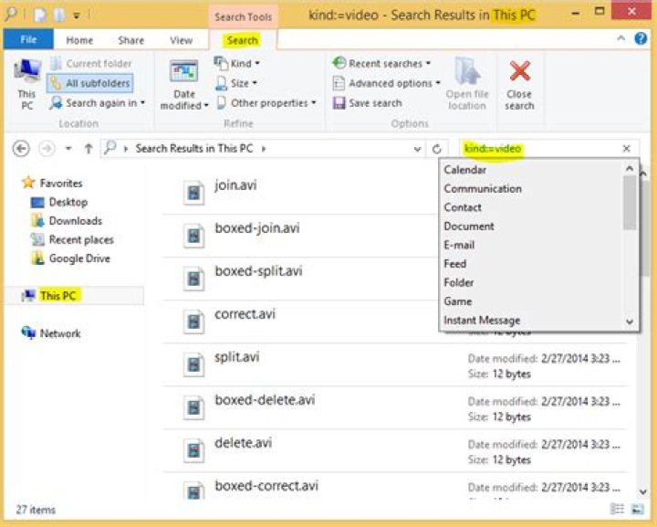 How to find all video type files in windows 8.1