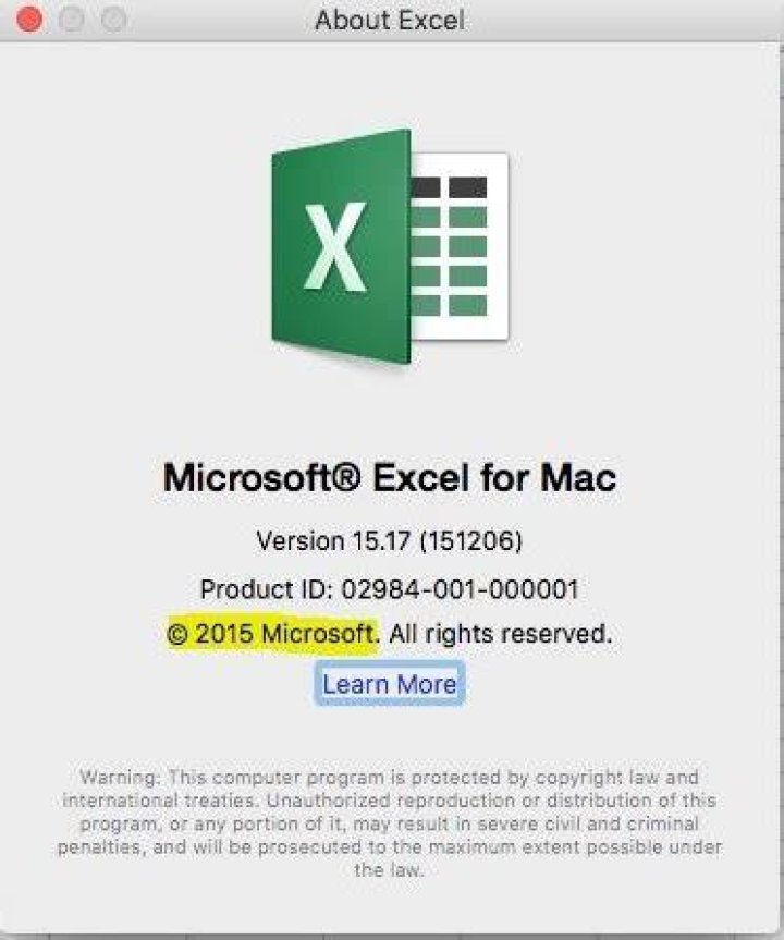 How to find Microsoft Office Excel Version on a Mac?