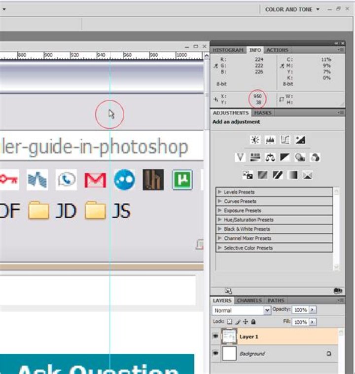 How to get exact position of a ruler guide in Photoshop?