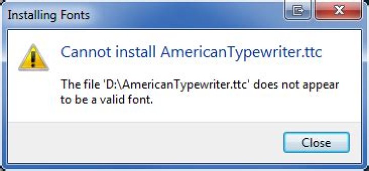 How to install OS X *.TTC font on Windows? Error: 