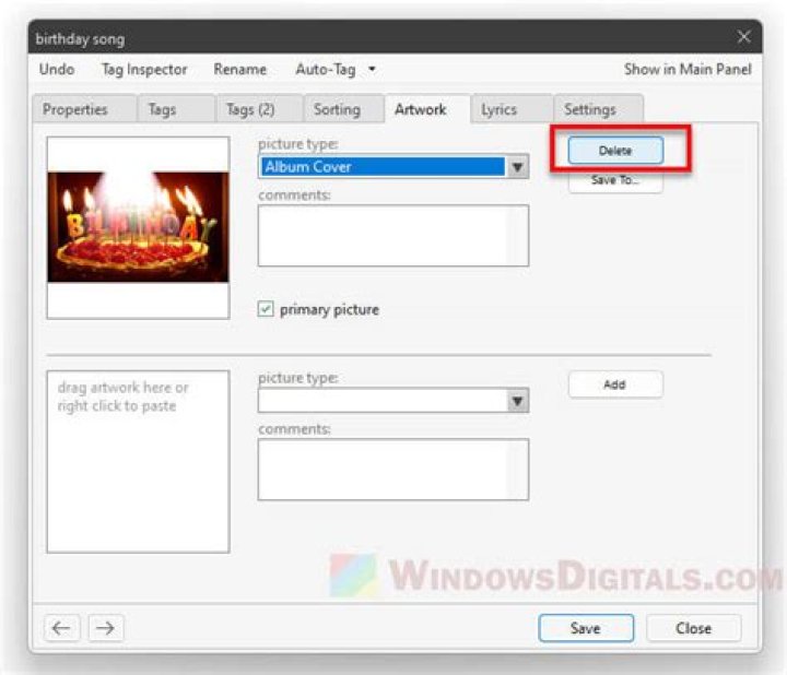 How to remove album art from a file in Windows Media Player 12