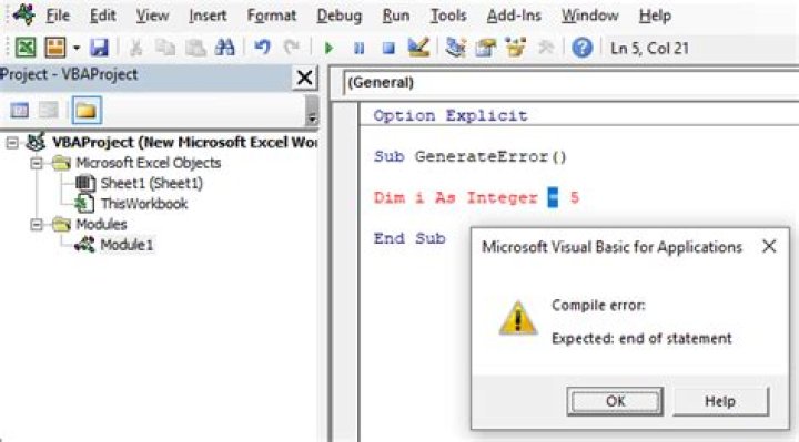 How to resolve a Compile error: Expected: end of statement caused by 
