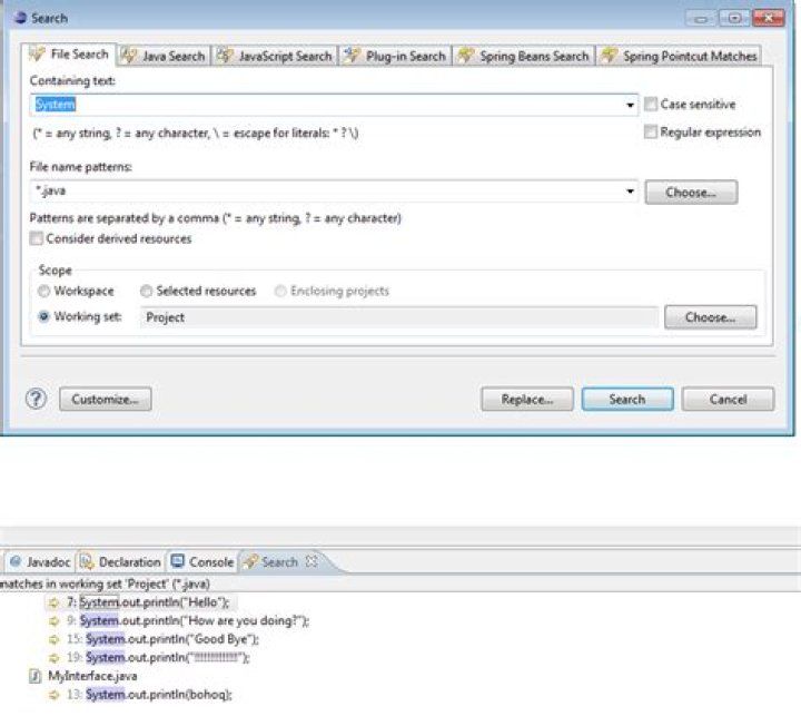 How to search for text in a whole Eclipse project instead of file by file