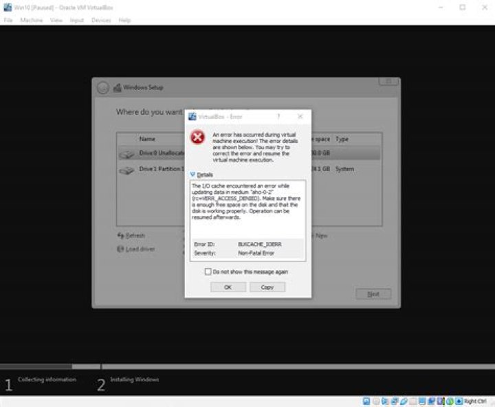How to solve Oracle VM VirtualBox Windows 10 Installation Error ahci-0-1” (rc=verr_access_denied)?