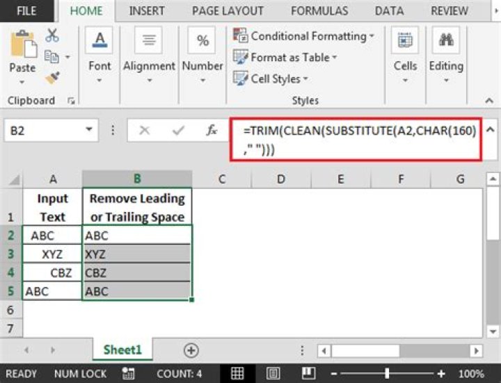 I want to remove leading spaces in a numeric cell in MS Excel