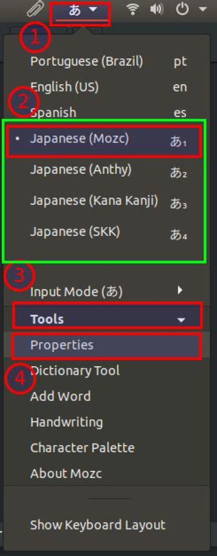 ibus menu and selectables IMEs