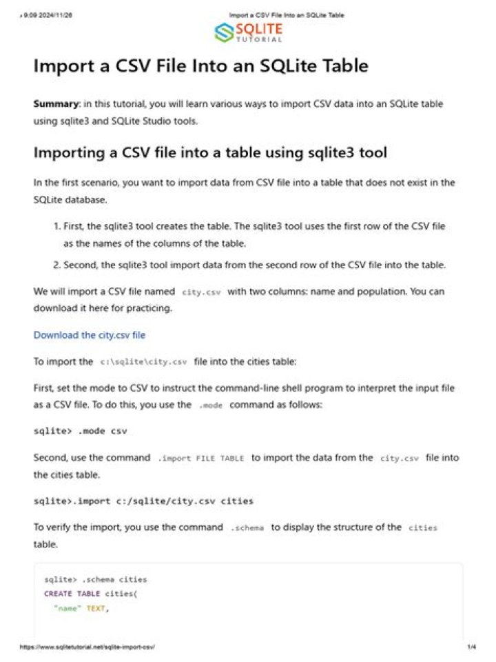 Import CSV to SQLite