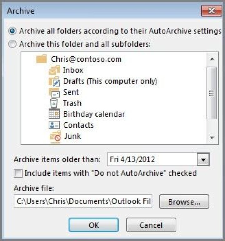 In Outlook 2013, is there a way to run AutoArchive immediately?