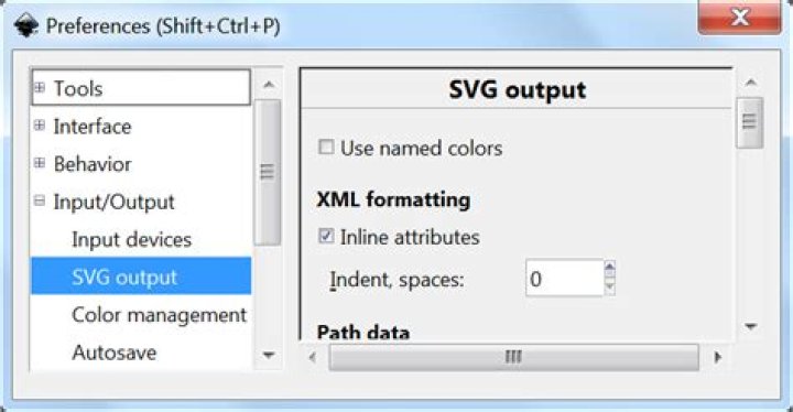 Inkscape SVG output XML formatting - Screenshot