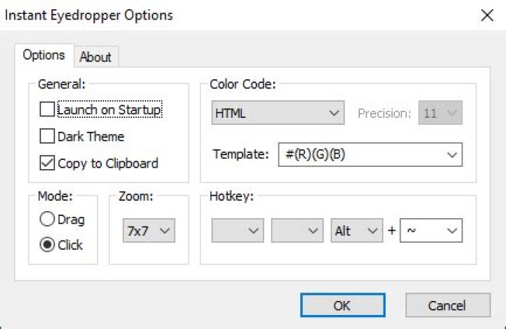 Instant Eyedropper options panel