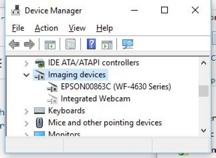 Integrated webcam listed as hidden device in Device Manager