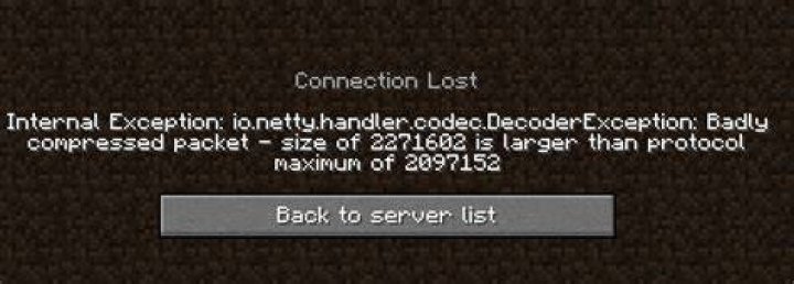Internal Exception: io.netty.handler.codec.DecoderException: Badly compressed packet - size of 61 is below server threshold of 256