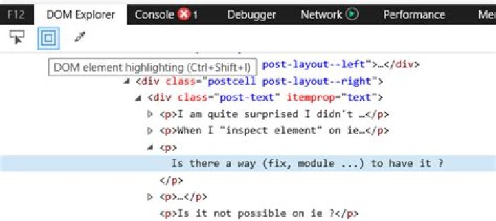 Is there a way to get inspect element highlight on ie11?