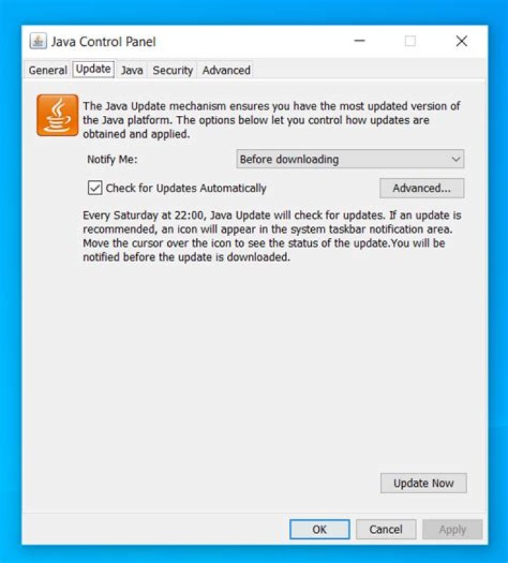 Java Control Panel does not show Update tab on Windows 7 x64