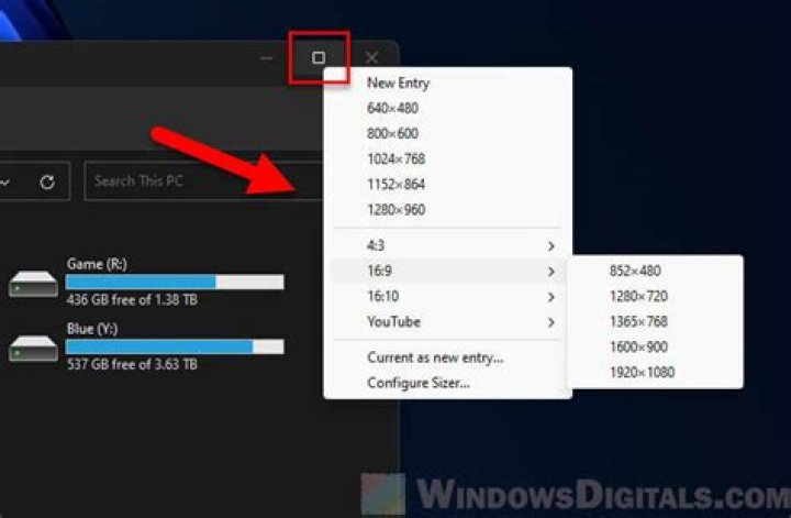 Keyboard command/shortcut to resize window