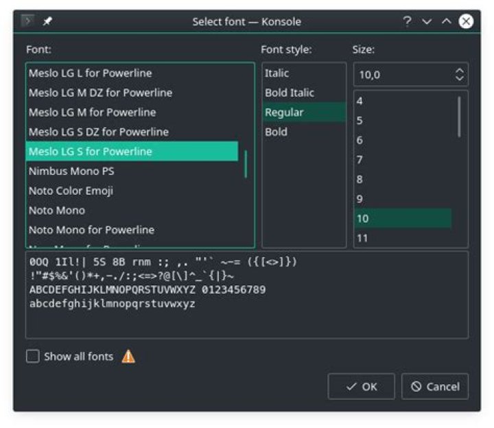 konsole prompt using powerline fonts