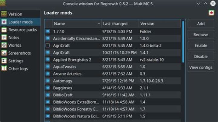 List of installed mods