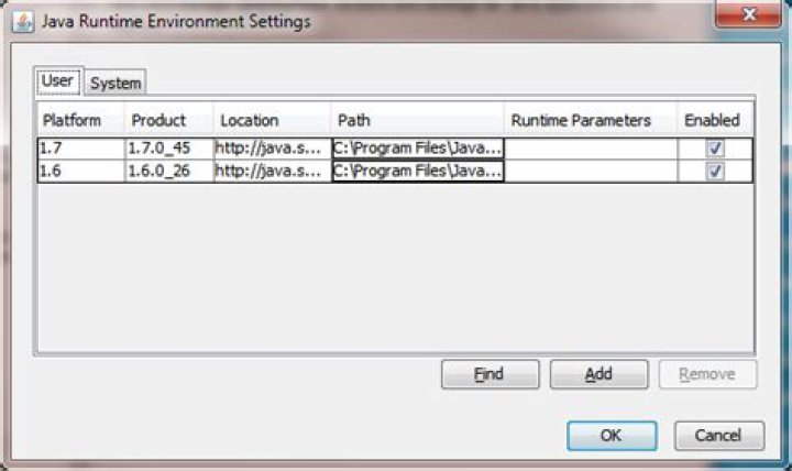 List of JREs installed