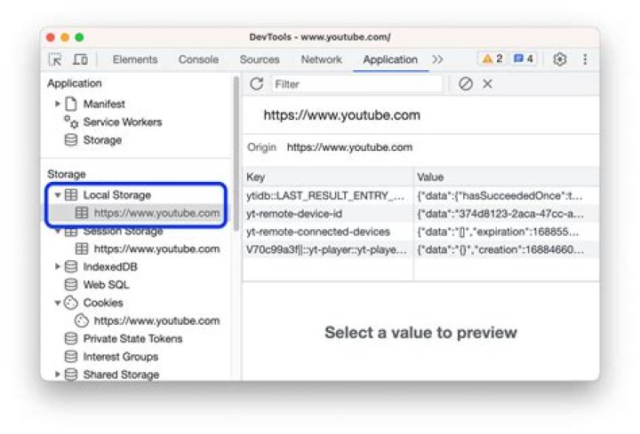 Local Storage display on chrome dev tools