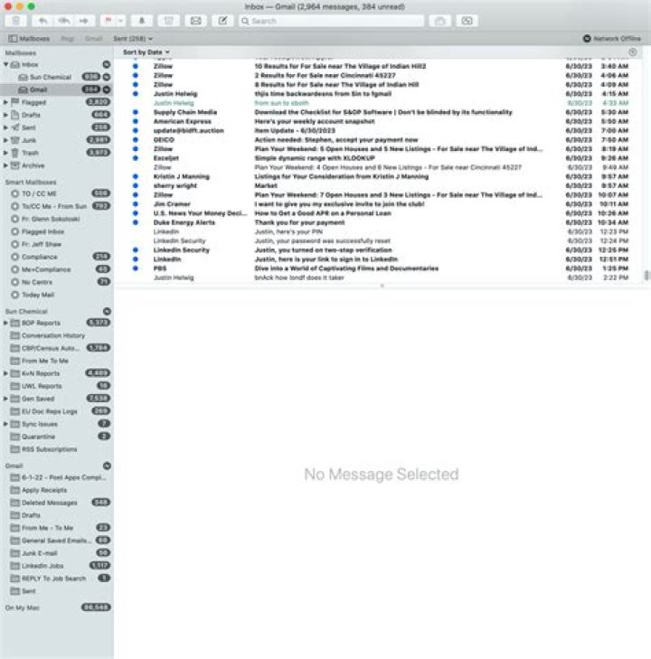 Mac Mail message list row