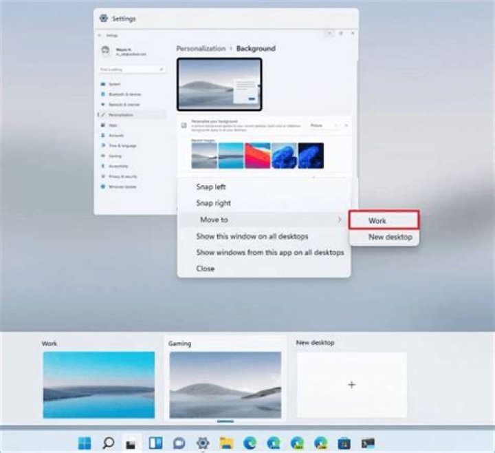 Moving current window to another desktop in Windows 11 using shortcut keys