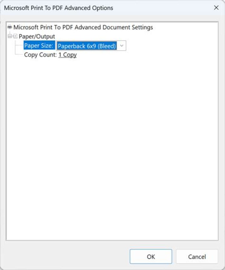 MS Print to PDF defaults