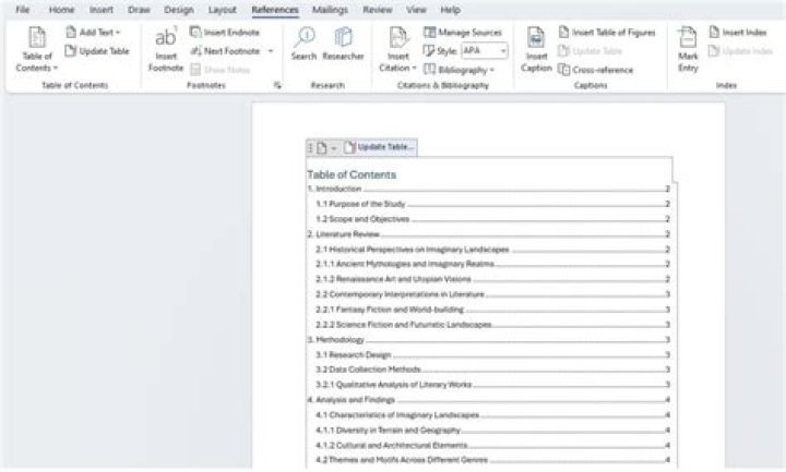 MS Word Create TOC where 