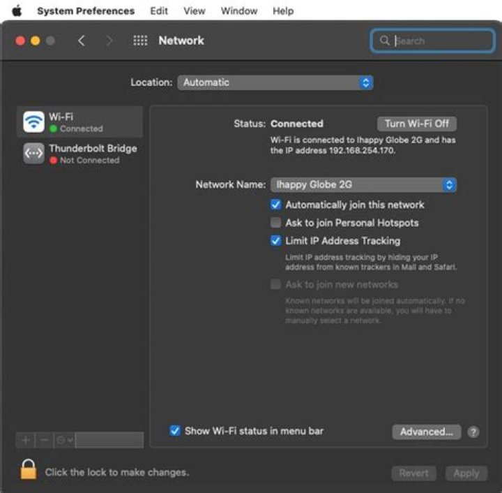 Network Preferences tab