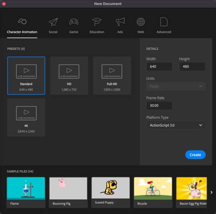 New Document dialog with Single page selected