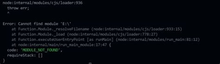Node.js node:internal/modules/cjs/loader:936 error while trying to use discord.js