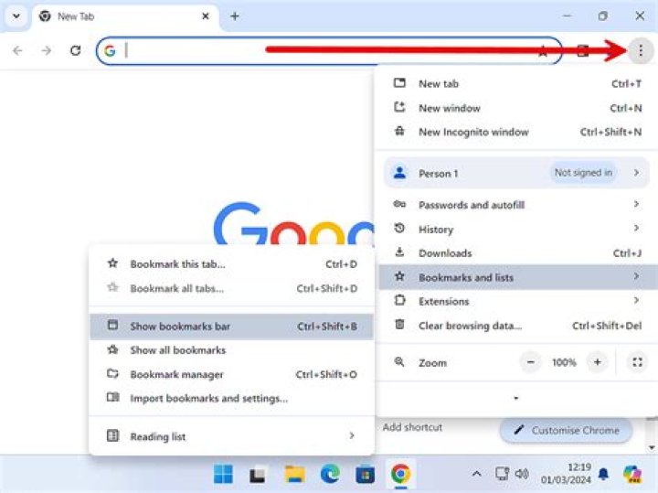 On Google Chrome, how to change my bookmarks on the bookmark bar back to unsorted order?