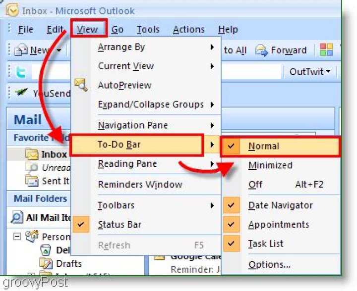 Outlook 2007 To-do Bar on left?