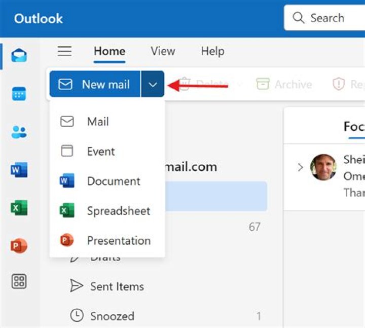 Outlook Actions menu