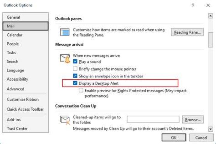 Outlook options - Message Arrival Alert