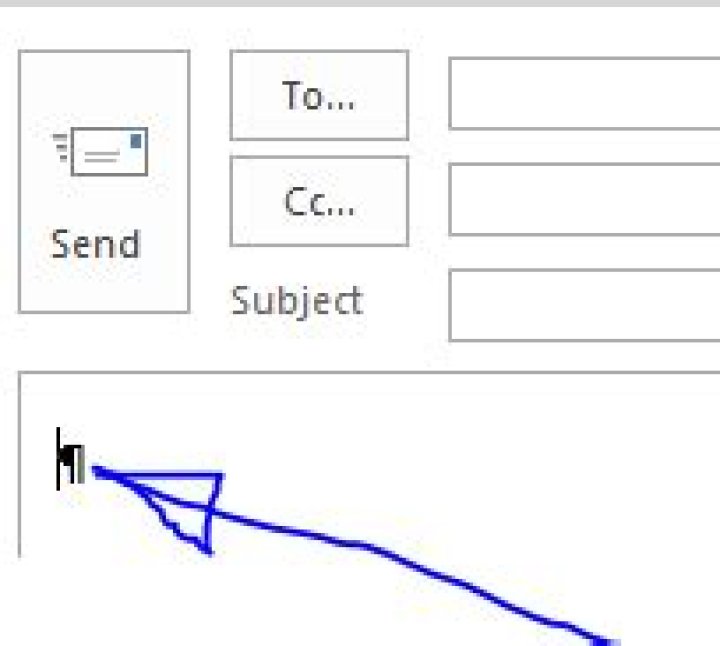 Outlook screenshot showing unwanted paragraph character