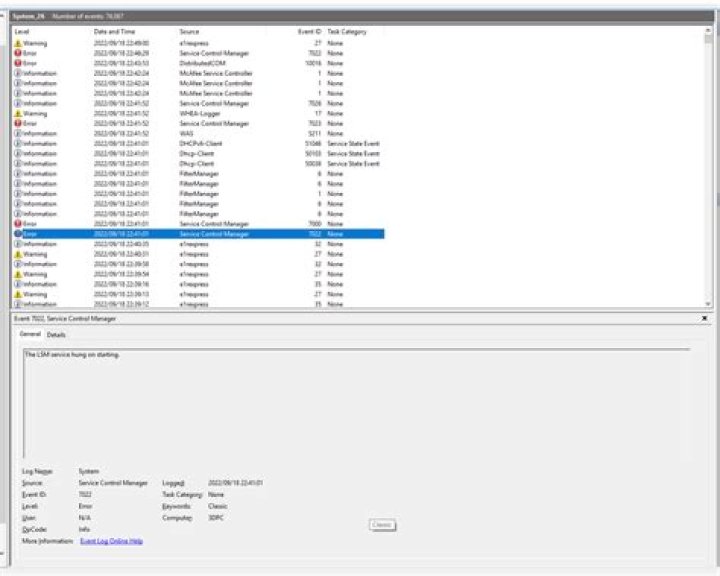 PC Startup - 7022 Service Control Manager (hung)