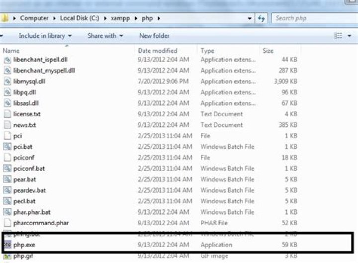 php is not recognized as an internal or external command (windows 7)