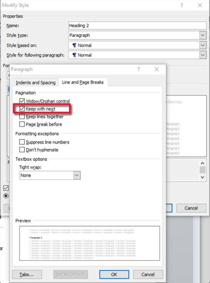 Prevent heading from being located at the bottom of a page, but without setting it to always be at the top of a new page