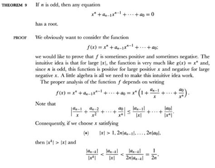 Proof that every polynomial of odd degree has one real root