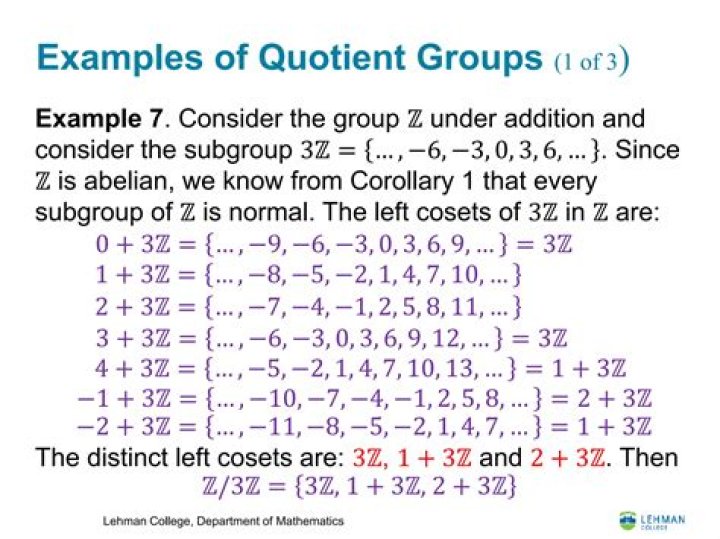 quotient group Z/3Z equated to 0,1,2