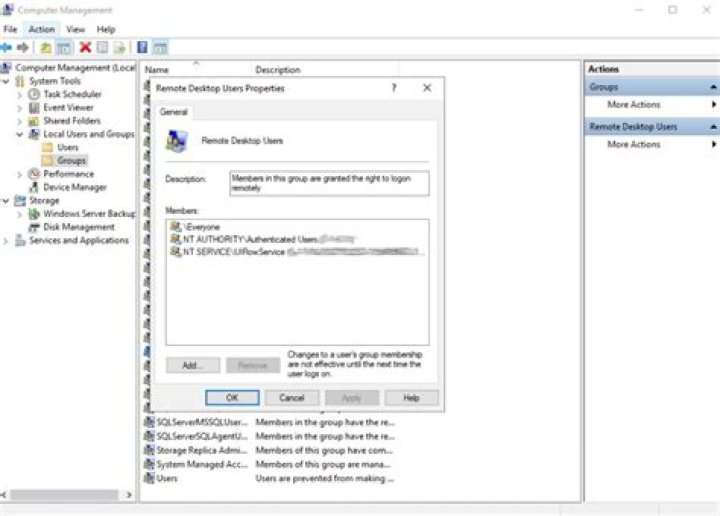 RD Users Settings Screen