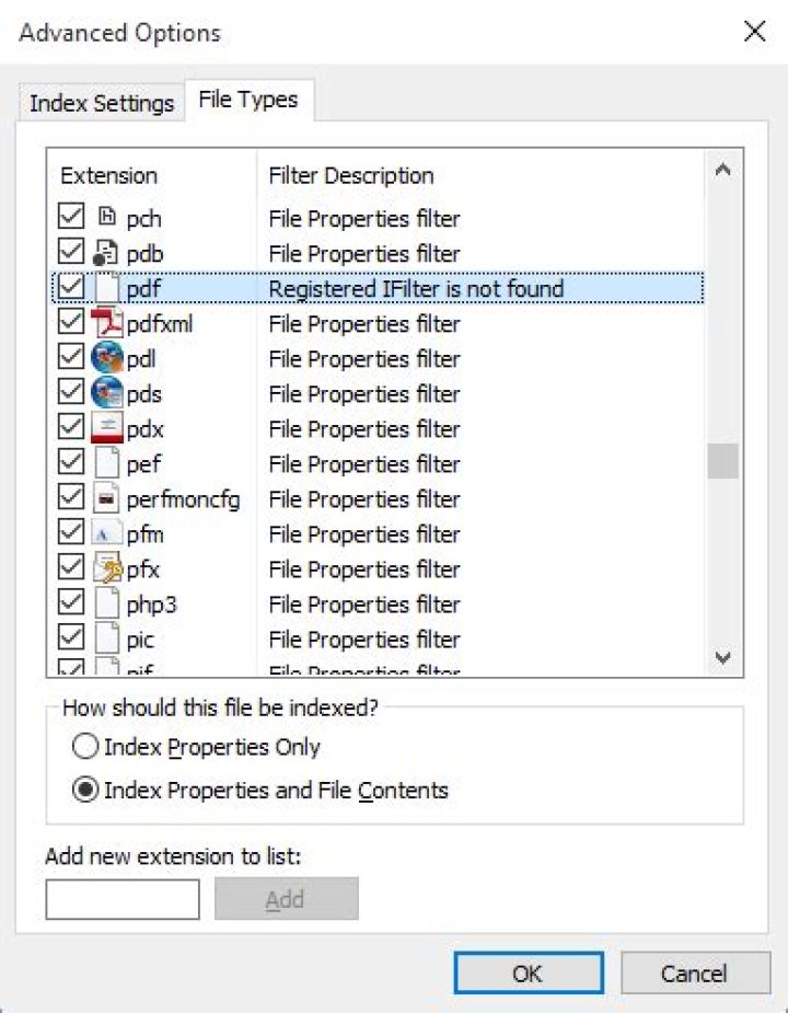 Registered IFilter is not found
