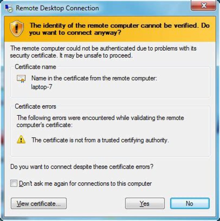 Remote Desktop Connection - How to get the certificate prompt back?