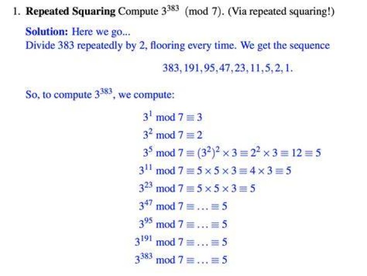Repeated squaring techniques